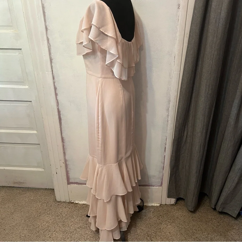 WAYF Women’s Formal Chiffon Wedding Prom Dress Medium Blush Pink Tiered Ruffle - Picture 4 of 12